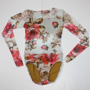 SoKali Dancewear Girl's Long Sleeve Floral Leotard Dance Leo size L